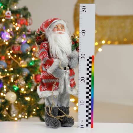 Фигура декоративная BABY STYLE Игрушка Дед Мороз в красном костюме со скандинавскими узорами 45 см