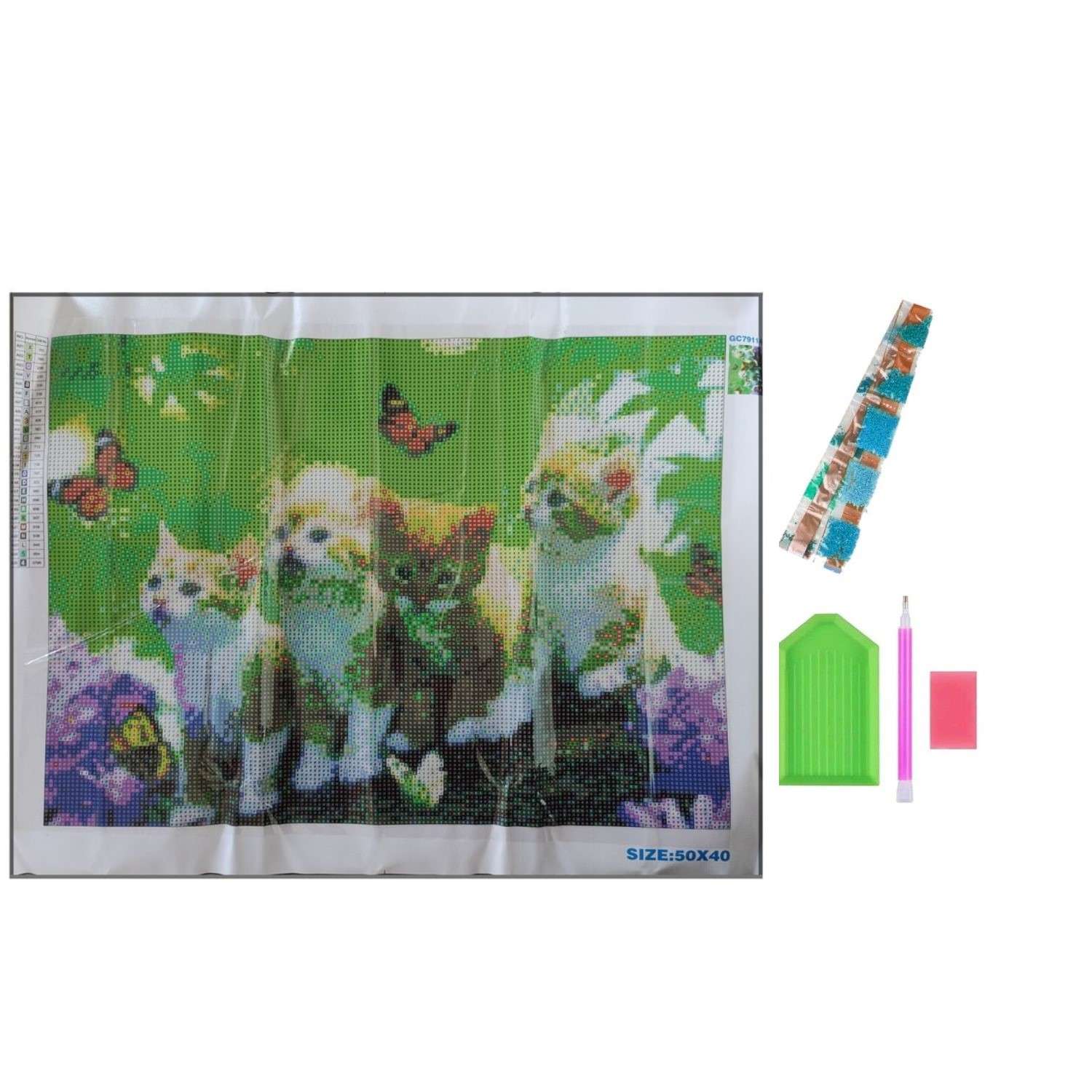 Алмазная мозаика Seichi картина стразами Котята с бабочками 40х50 см - фото 4