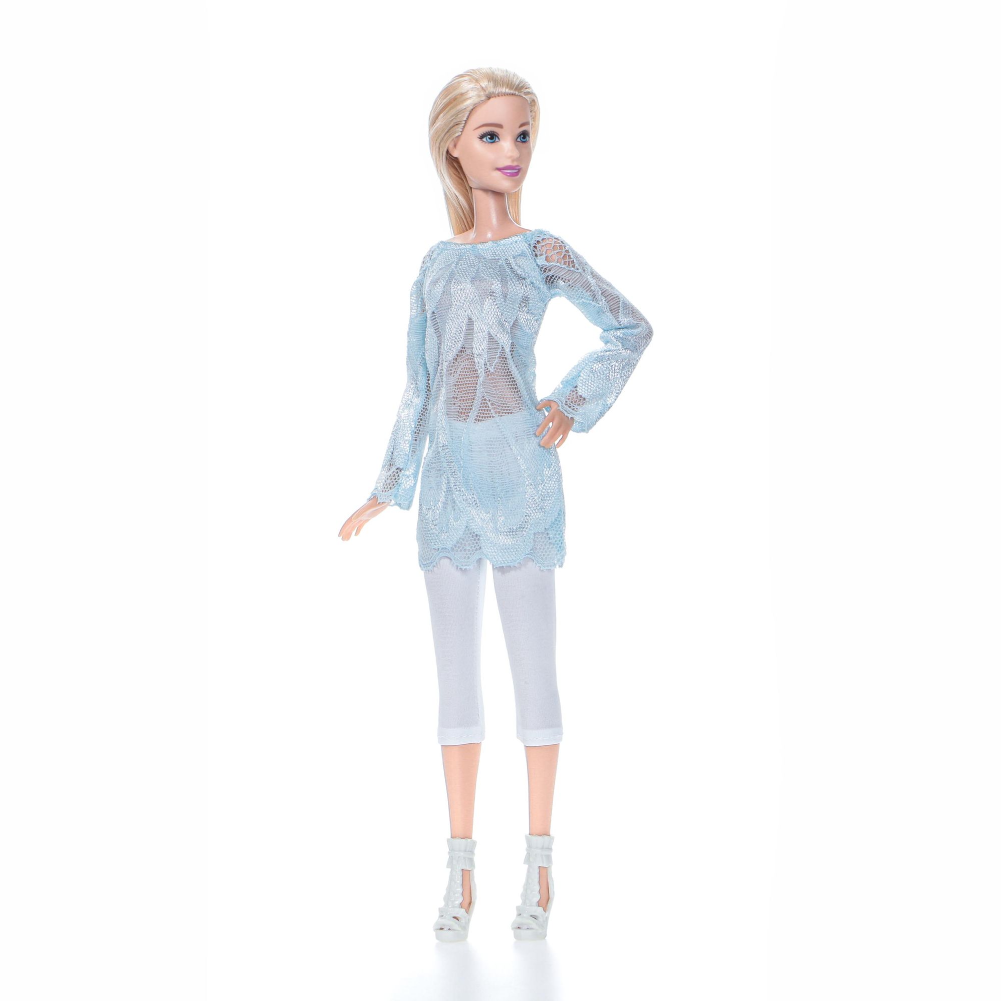 Одежда для кукол VIANA туника и лосины голубой/белый 128.16.3 - фото 1