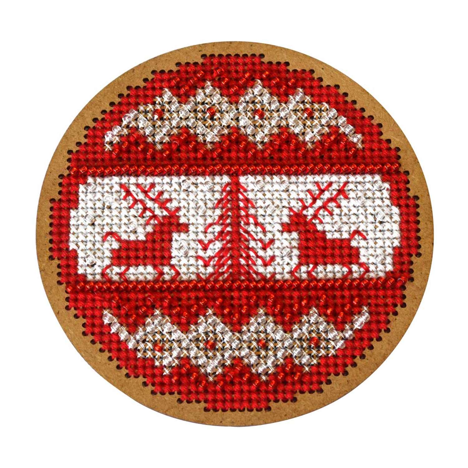 Набор для вышивания крестом Созвездие ИК-011 Новогодняя игрушка Скандинавский узор 8*8см - фото 2