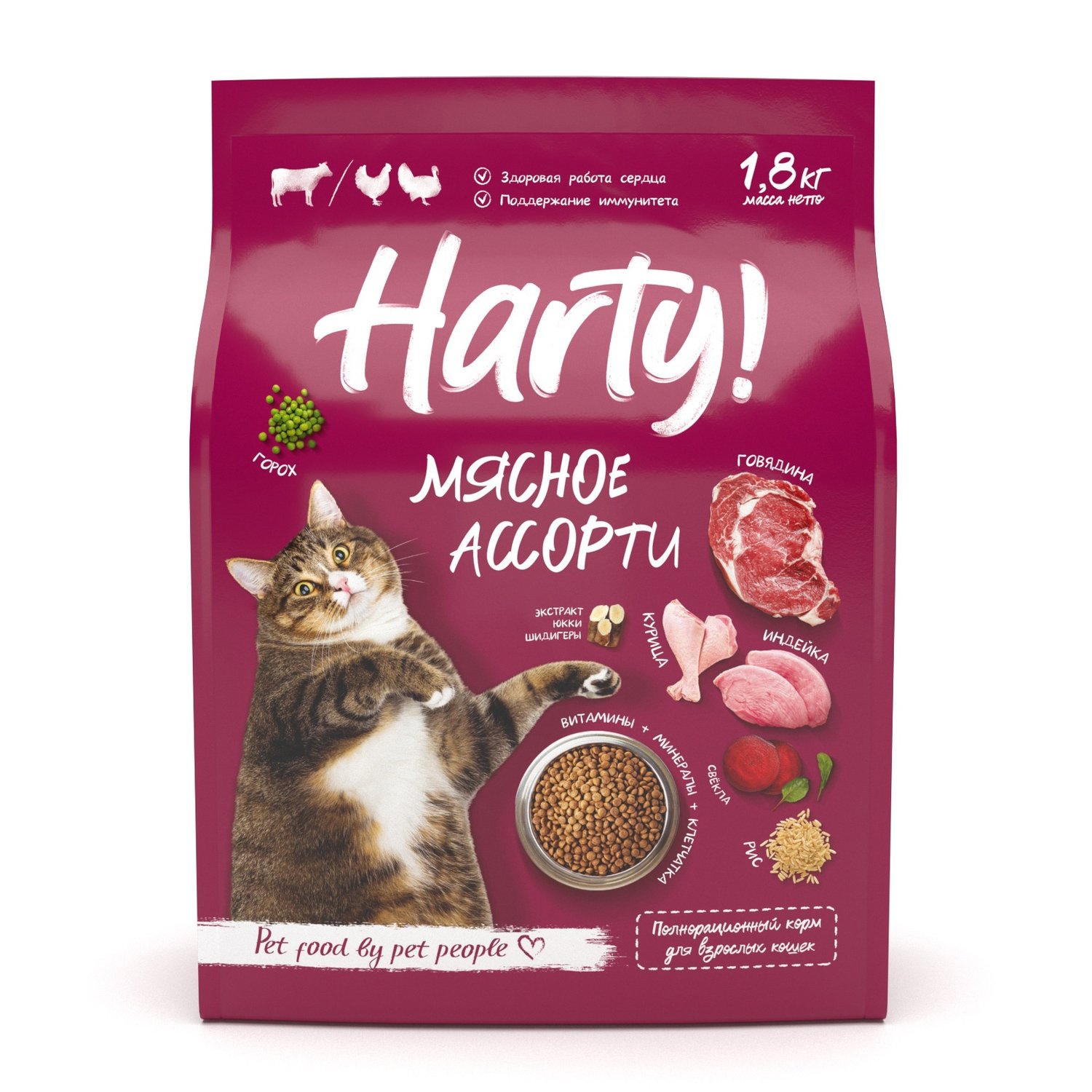 Корм для кошек Harty 1,8кг Мясное ассорти для взрослых полнорационный сухой  купить по цене 680 ₽ с доставкой в Москве и России, отзывы, фото