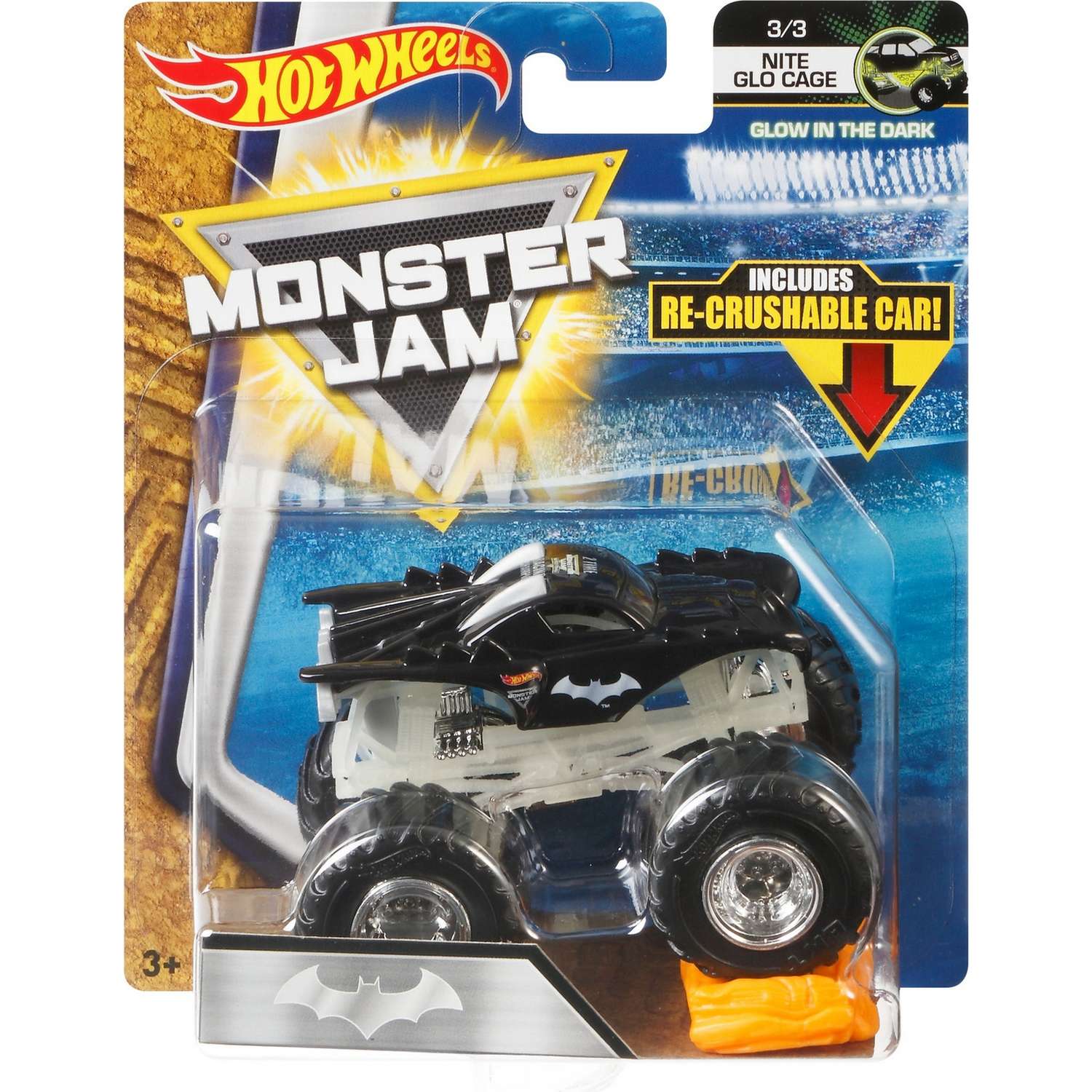 Машина Hot Wheels Monster Jam 1:64 Nite Glo Cage Бэтмен FLX51 21572 - фото 2