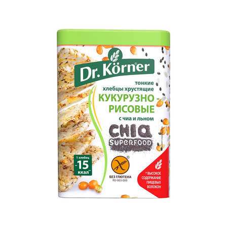 Хлебцы DrKorner Кукурузно-рисовые с чиа и льном 10 шт. по 100 гр