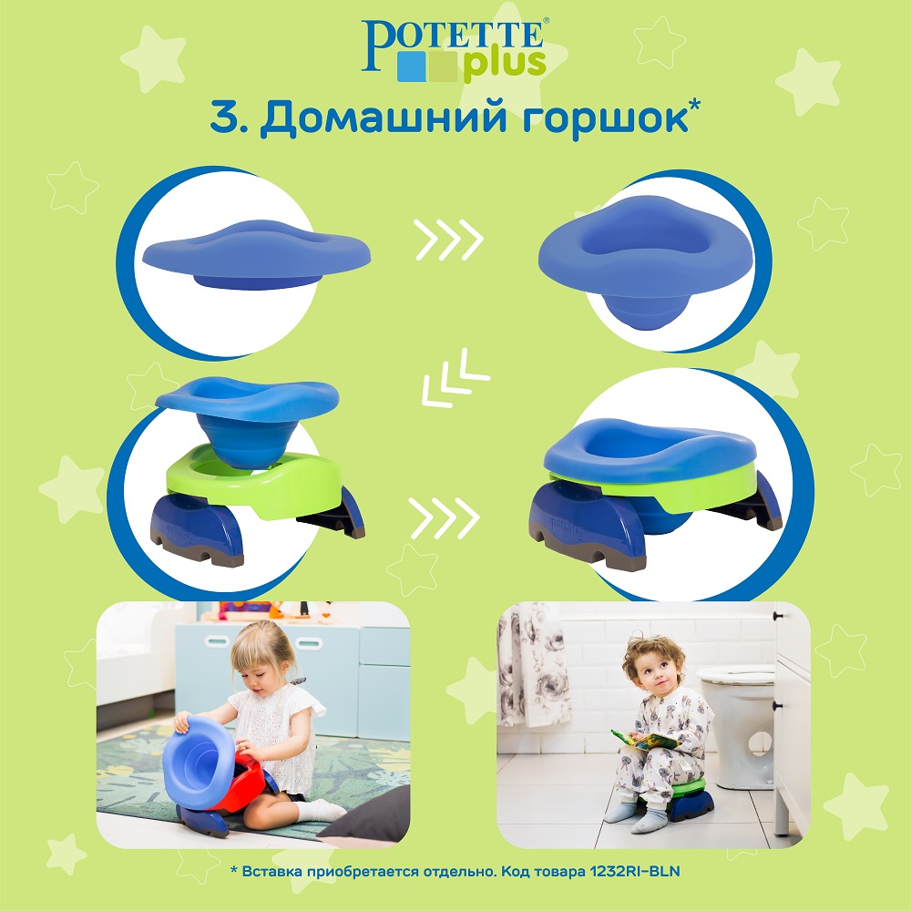 Дорожный горшок Potette Plus складной + 3 одноразовых пакета зеленый/голубой - фото 3