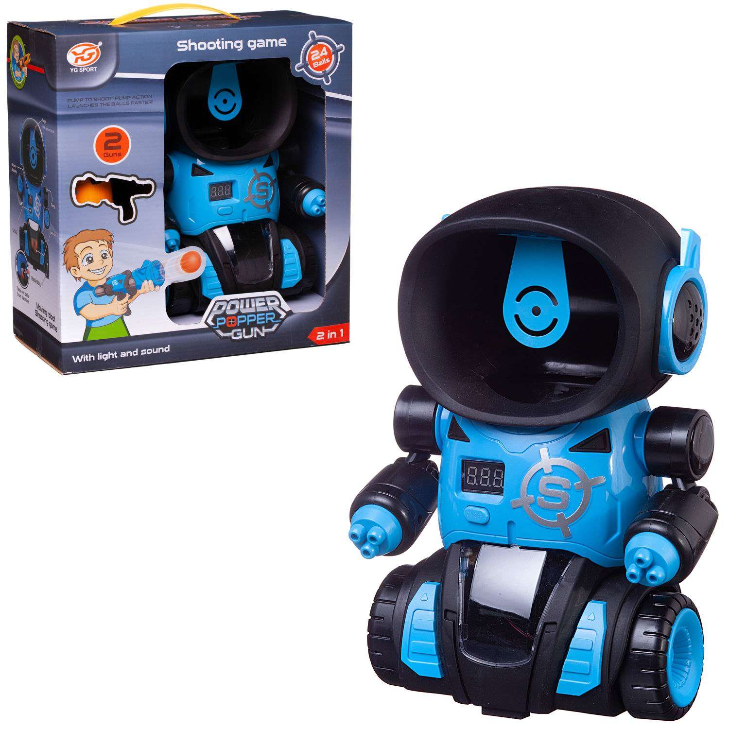 Игра интерактивная Junfa Попади в робота с 2 бластерами и 24 мягкими шариками свет звук голубой - фото 2