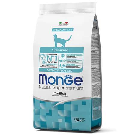 Корм для кошек MONGE Cat Monoprotein стерилизованных треска 1.5кг