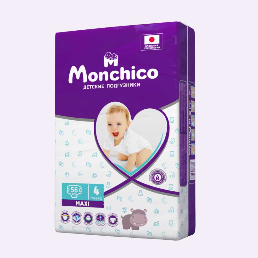 Детские подгузники Monchico MAXI 7-14 кг 56 штук - фото 1