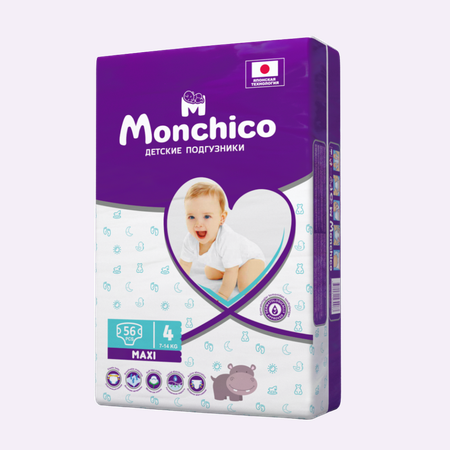 Детские подгузники Monchico MAXI 7-14 кг 56 штук