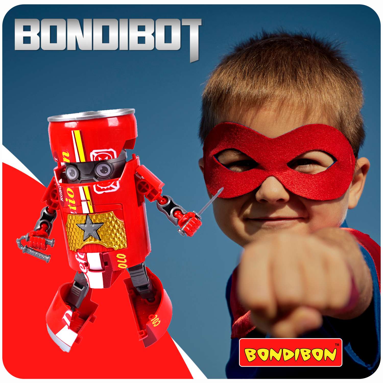 Трансформер BONDIBON BONDIBOT 2 в 1 банка - робот Самурай с оружием красного цвета - фото 11