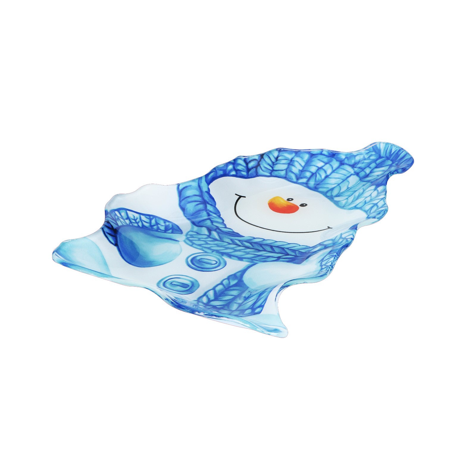 Блюдо Доляна стеклянное сервировочное «Снеговик в голубом» 22×15×2 см - фото 3