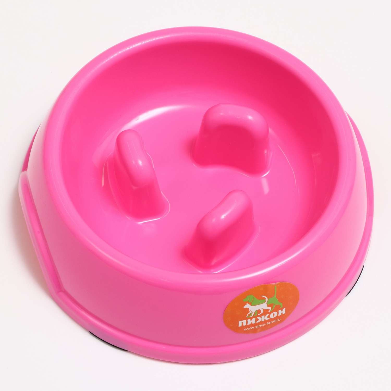 Миска Пижон пластиковая медленное кормление18 х 18 5 х 5 5 см розовая - фото 2