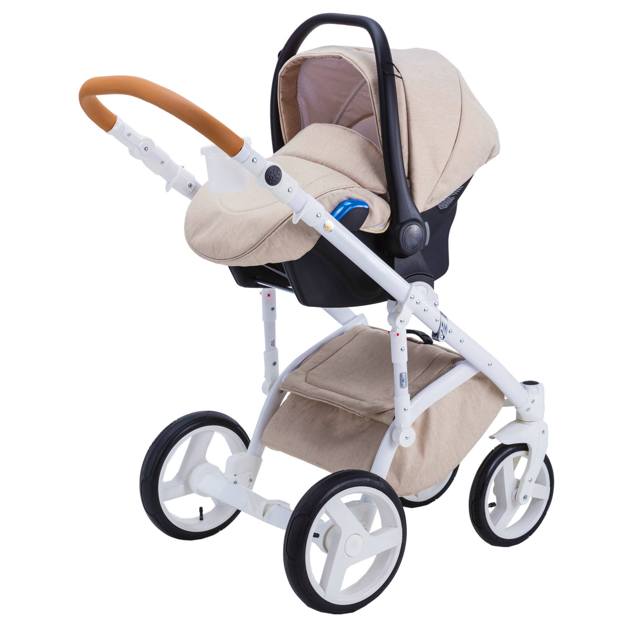 Коляска 3в1 BeBe-mobile Ravenna Standart V15 Светло-бежевый+Светло-бежевая кожа+Карамельная кожаная отделка - фото 3