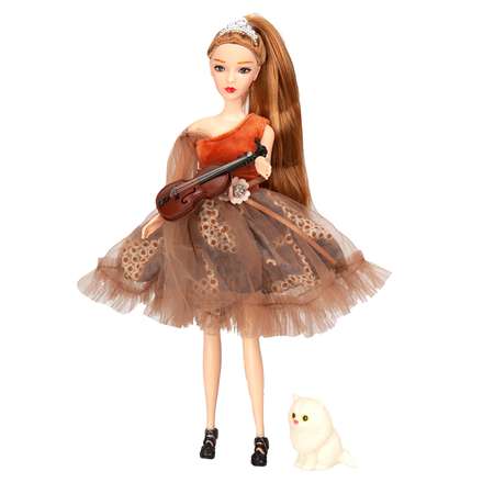 Кукла Эмили скрипачка красивая шарнирная с аксессуарами и длинными волосами 29 см