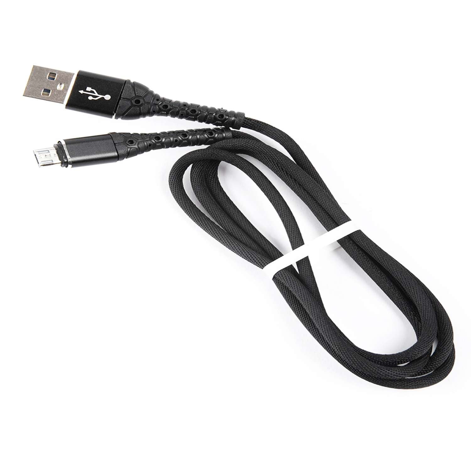 Дата-кабель mObility USB – microUSB 3А тканевая оплетка черный - фото 1