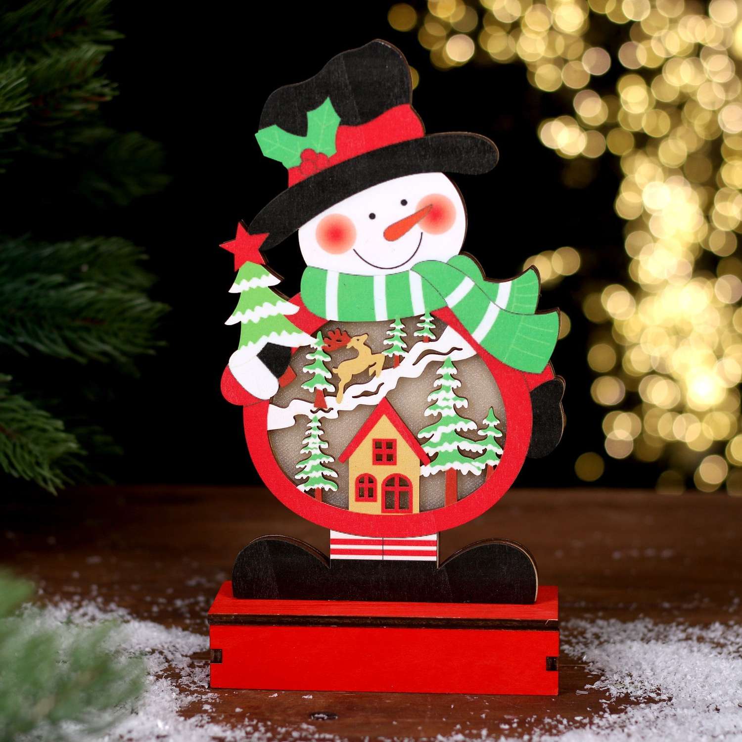 Новогодний декор Sima-Land с подсветкой «Весёлый снеговик» 13×5×24 см - фото 1