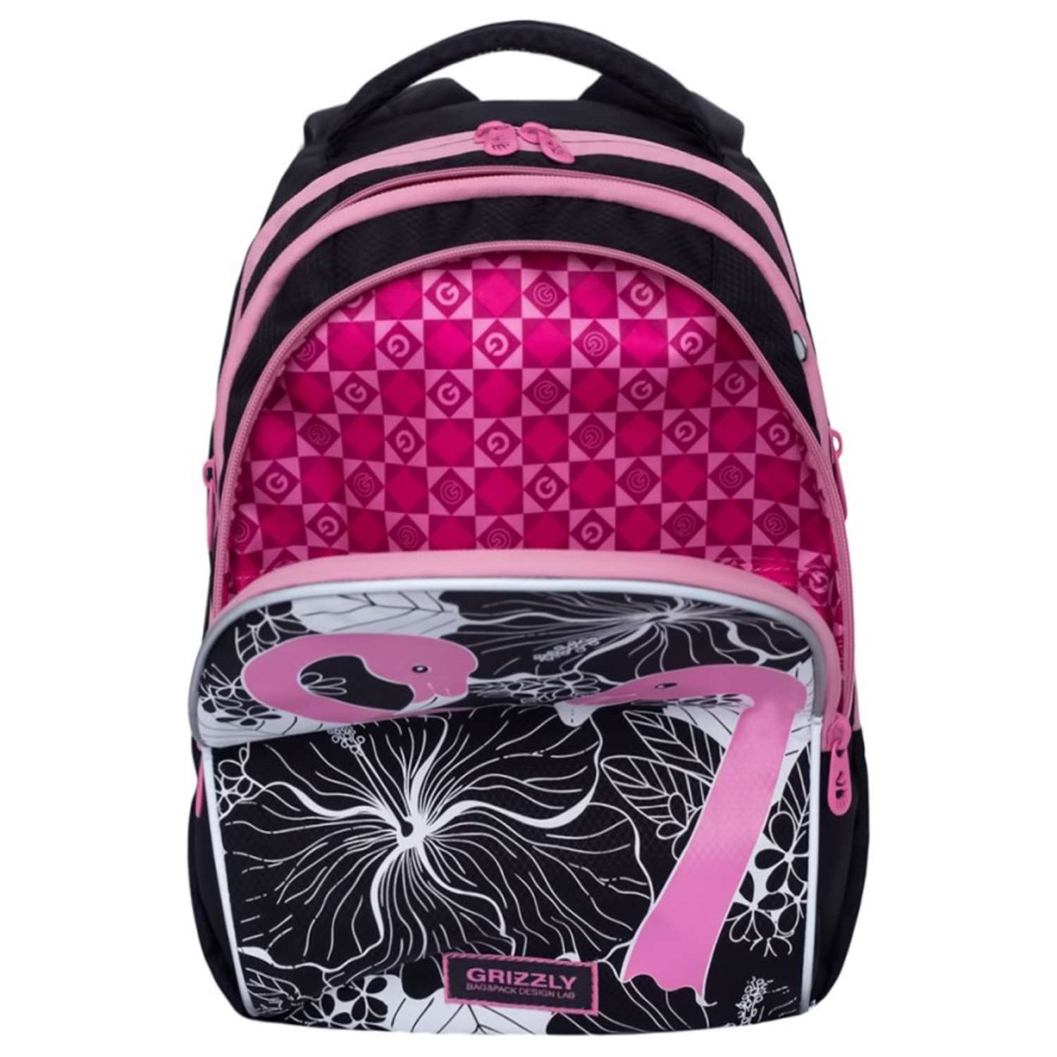Рюкзак школьный Grizzly Фламинго Черный-Розовый RG-967-1/1 - фото 4