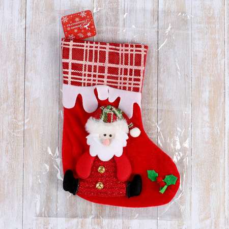 Носок Зимнее волшебство для подарков «Снежный кантик» 18*25 см дед мороз красный