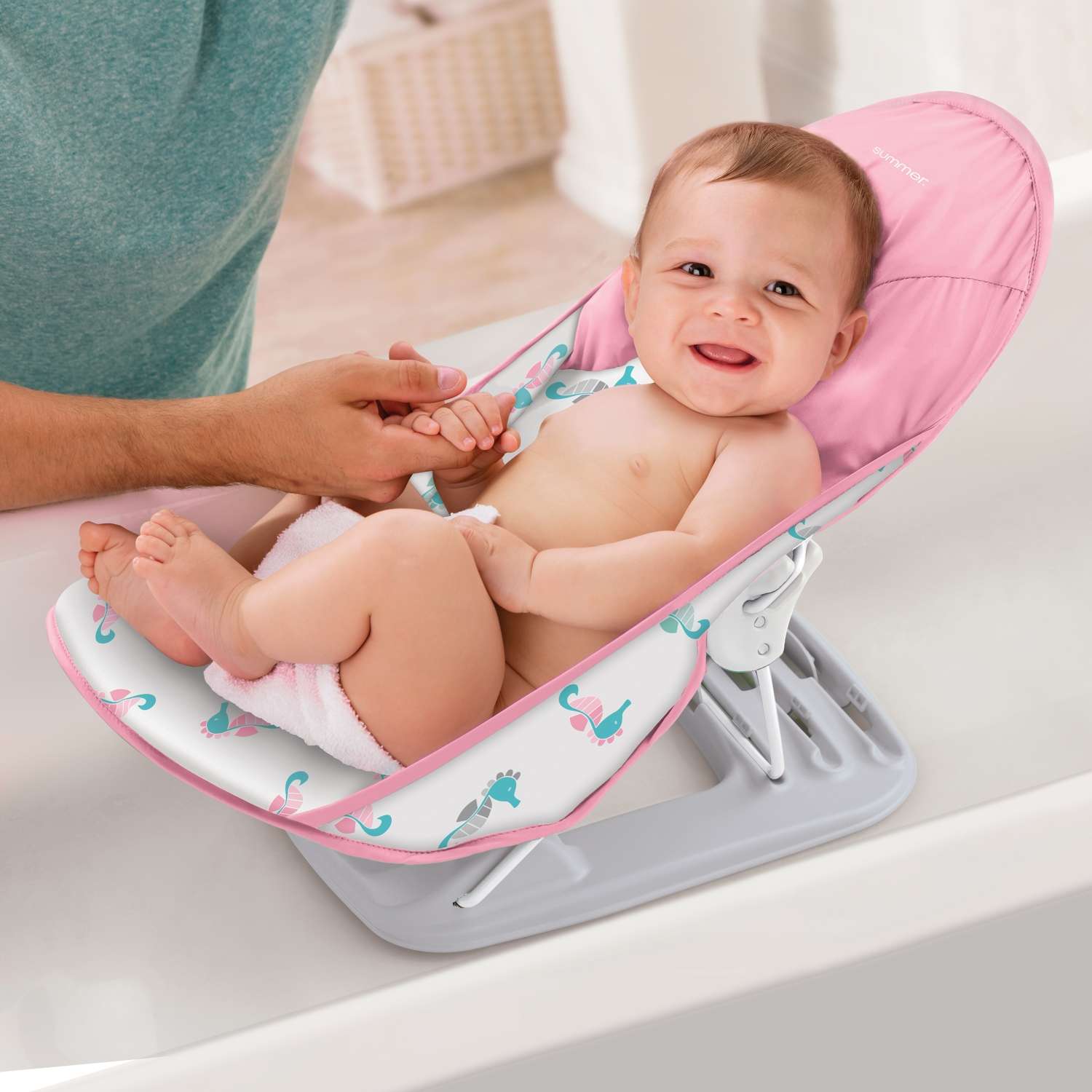 Лежак для купания Summer Infant с подголовником Deluxe Baby Bather морские коньки/розовый - фото 2