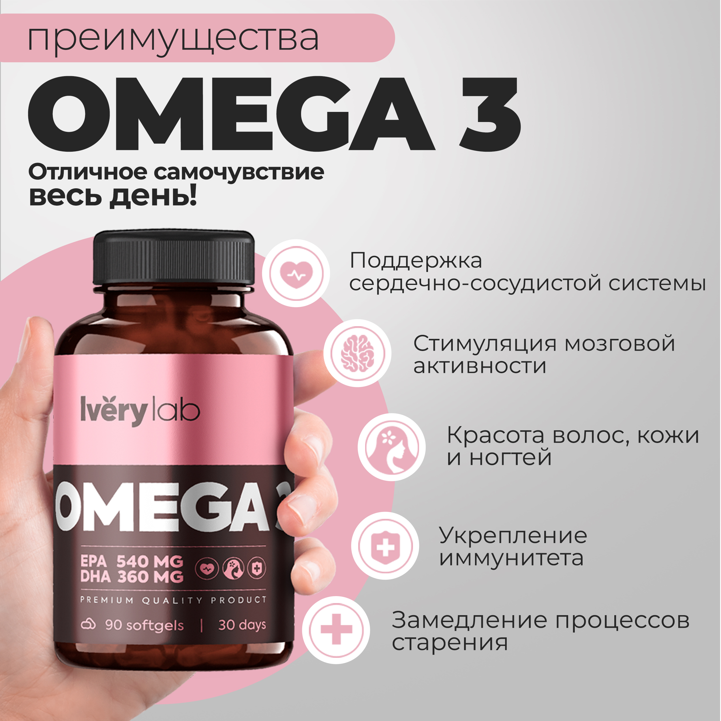 БАД Iverylab Комплекс Омега-3 жирных кислот Omega 3 90 капсул - фото 3