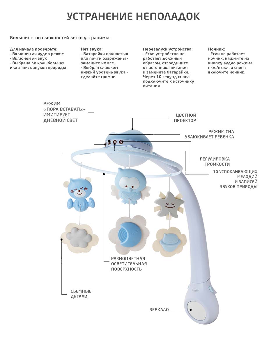 Мобиль-проектор INFANTINO 3 в 1 Музыкальный голубой - фото 10