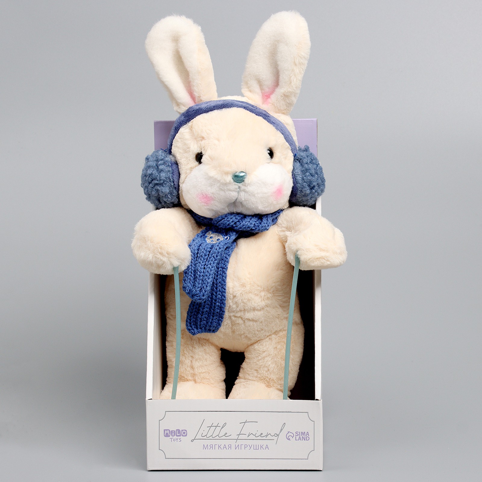 Мягкая игрушка Milo Toys «Little Friend» зайчонок на лыжах синий шарф - фото 4