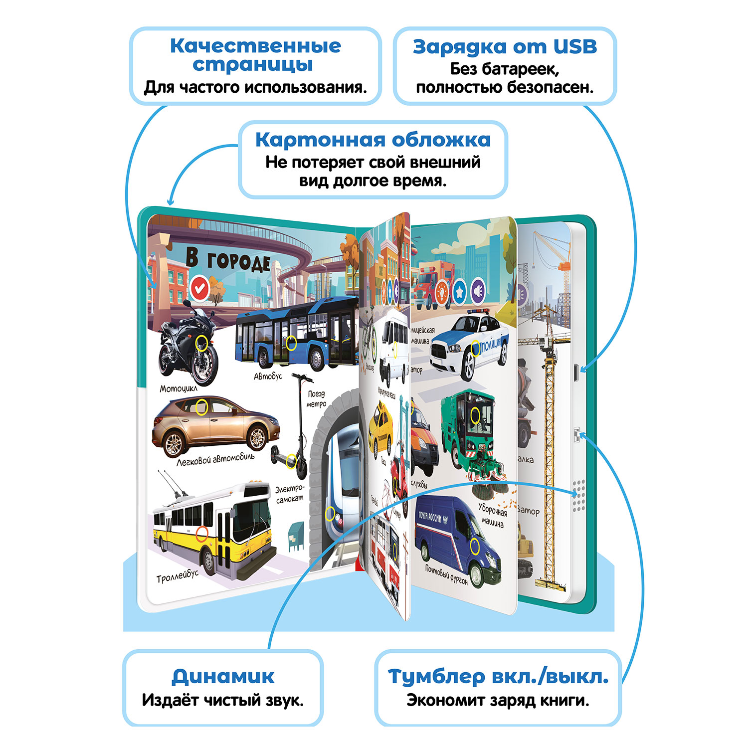 Комплект говорящих книжек BertToys Нажималки: Транспорт + Цвета - фото 7