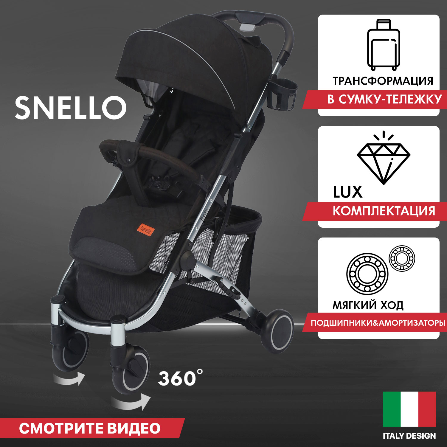 Коляска прогулочная Nuovita Snello Nero velluto - фото 2