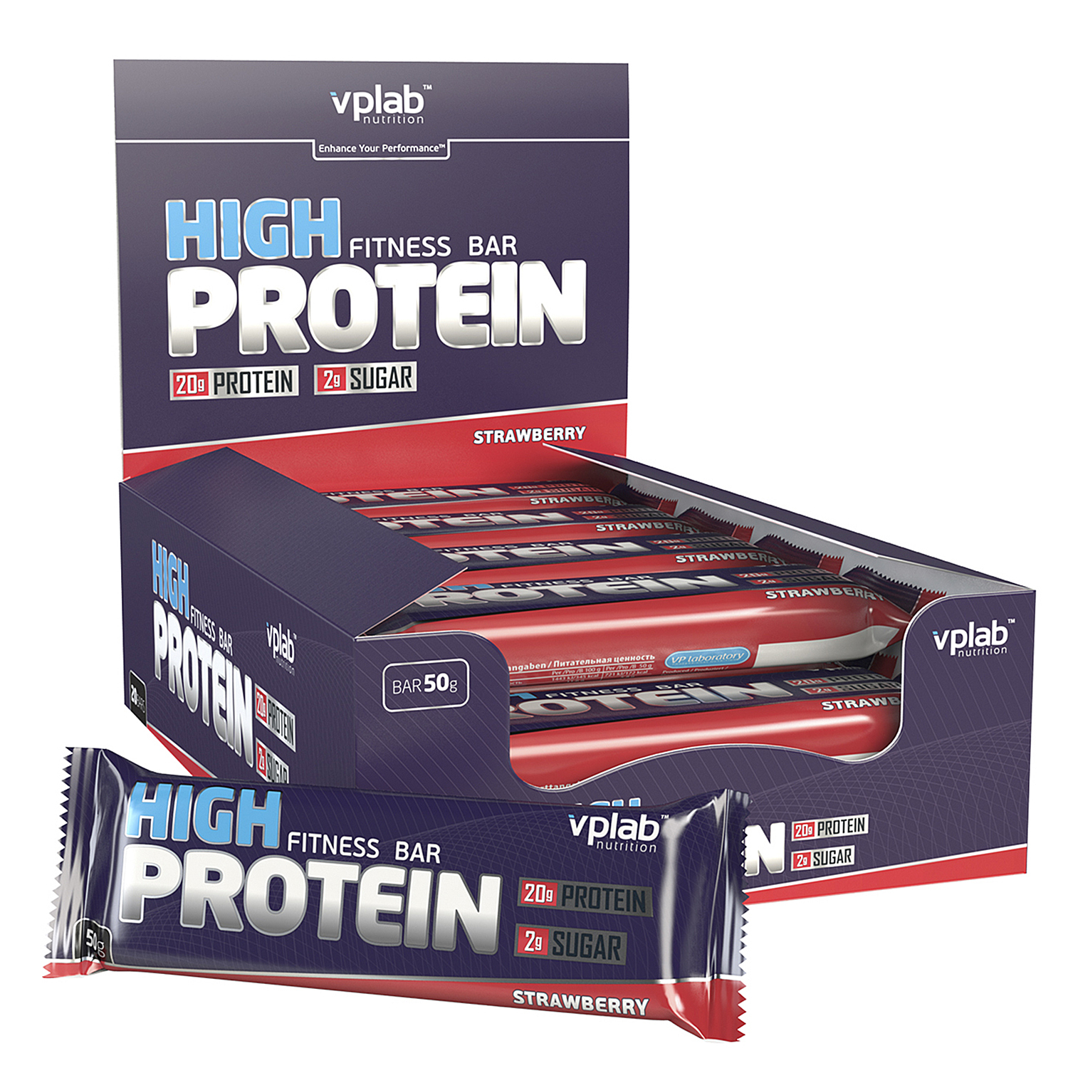 Батончик VPLAB High Protein Fitness Bar клубника 50г - фото 2