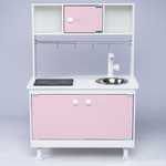 Детская кухня Sitstep рейлинг и интерактивная плита. Розовые фасады