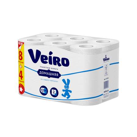Туалетная бумага Veiro Домашняя 2 слоя/12 рулонов Белая/без аромата