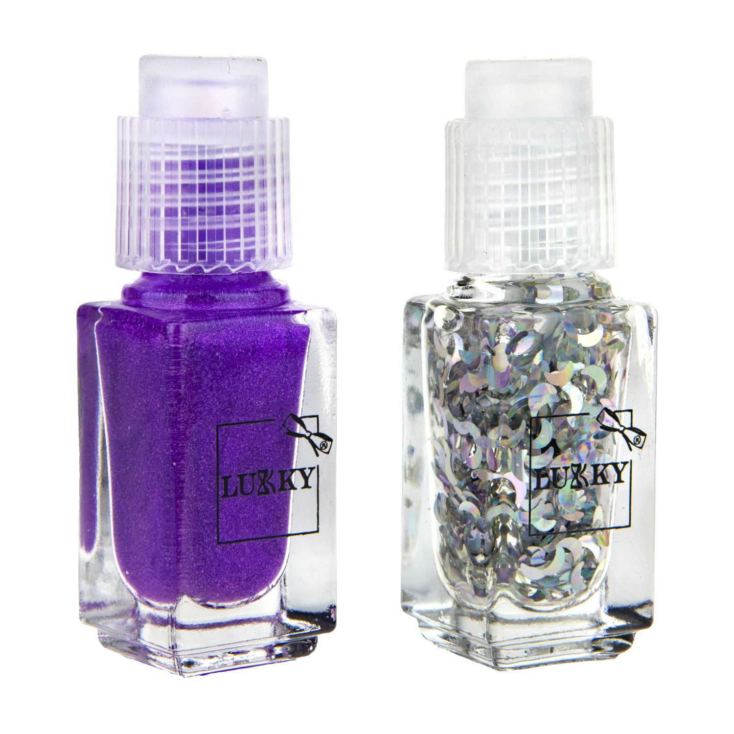 Лак для ногтей Lukky Just Duet двойные Kitty темно-фиолетовый с блестками и серебряный с блестками - фото 4