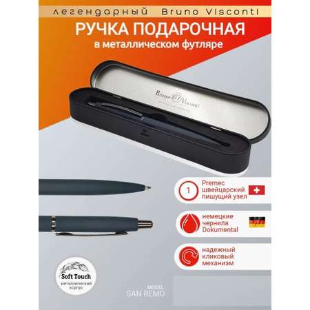 Ручка шариковая Bruno Visconti Автоматическая SAN REMO цвет корпуса темно-синий 1 мм синий в металическом черном футляре