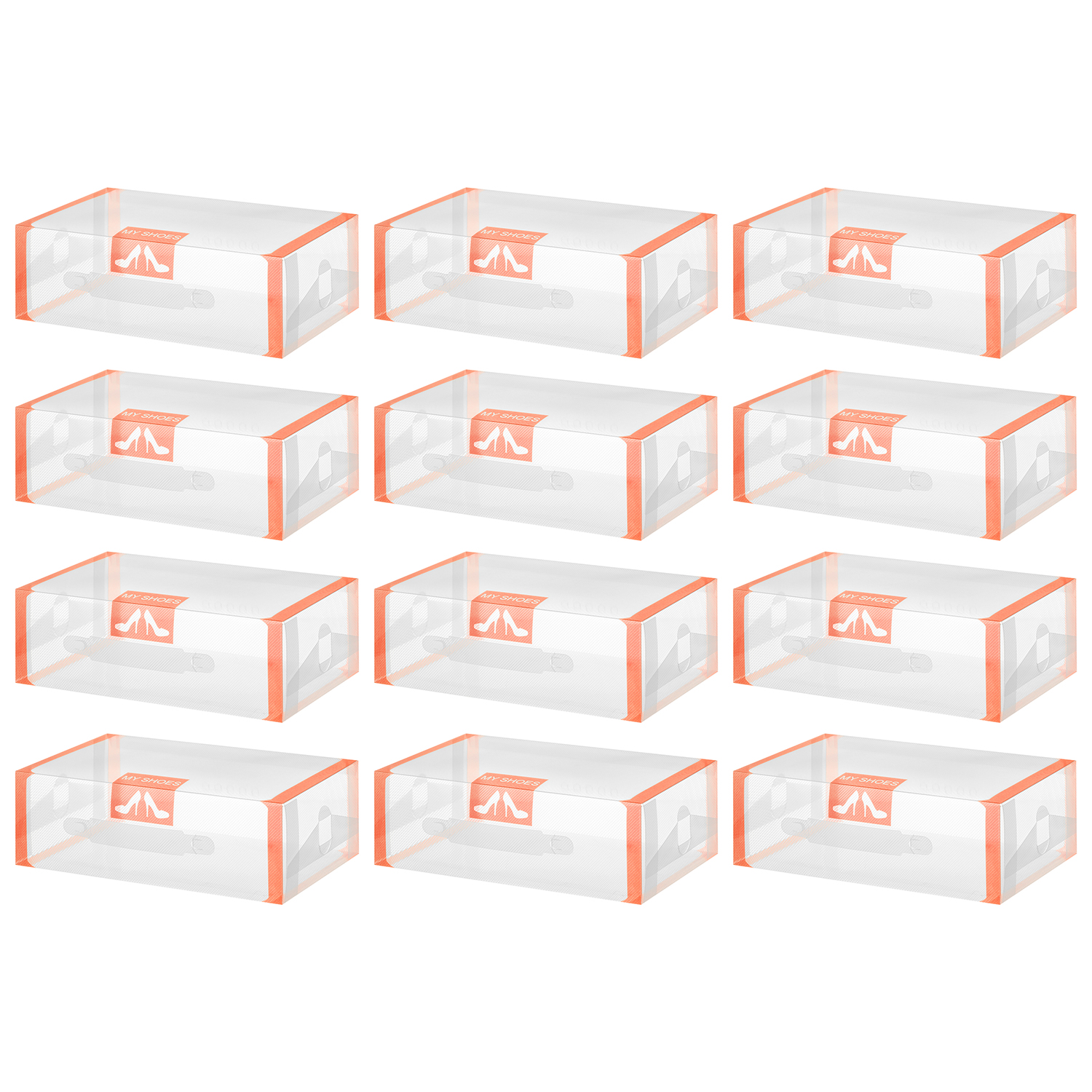 Набор коробок El Casa 12 шт для хранения женской обуви 30х18х10 см Оранжевая кайма складные с ручкой - фото 5