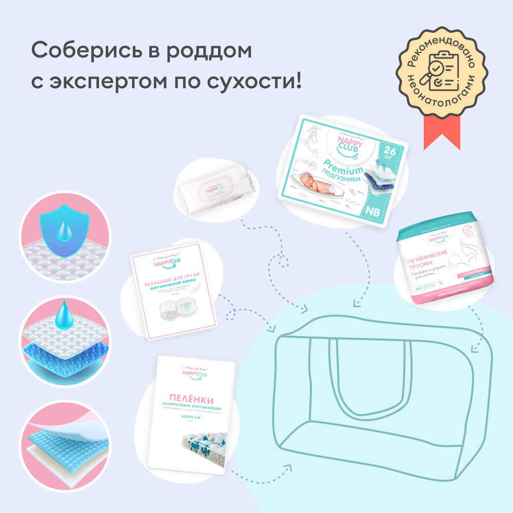 Сумка в роддом готовая NappyClub с послеродовыми трусами L и супердышащими подгузниками - фото 12