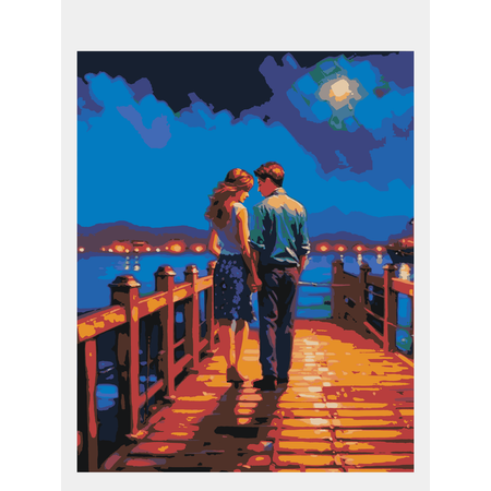 Картина по номерам 50х40 Selfica Влюбленные ночью на пристани