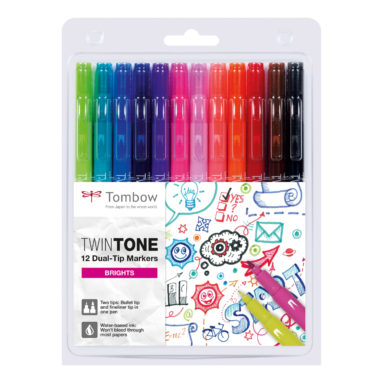 Набор маркеров Tombow TwinTone Brights яркие тона 12шт - фото 1