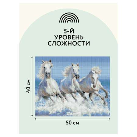 Алмазная мозаика ТРИ СОВЫ Белая тройка лошадей