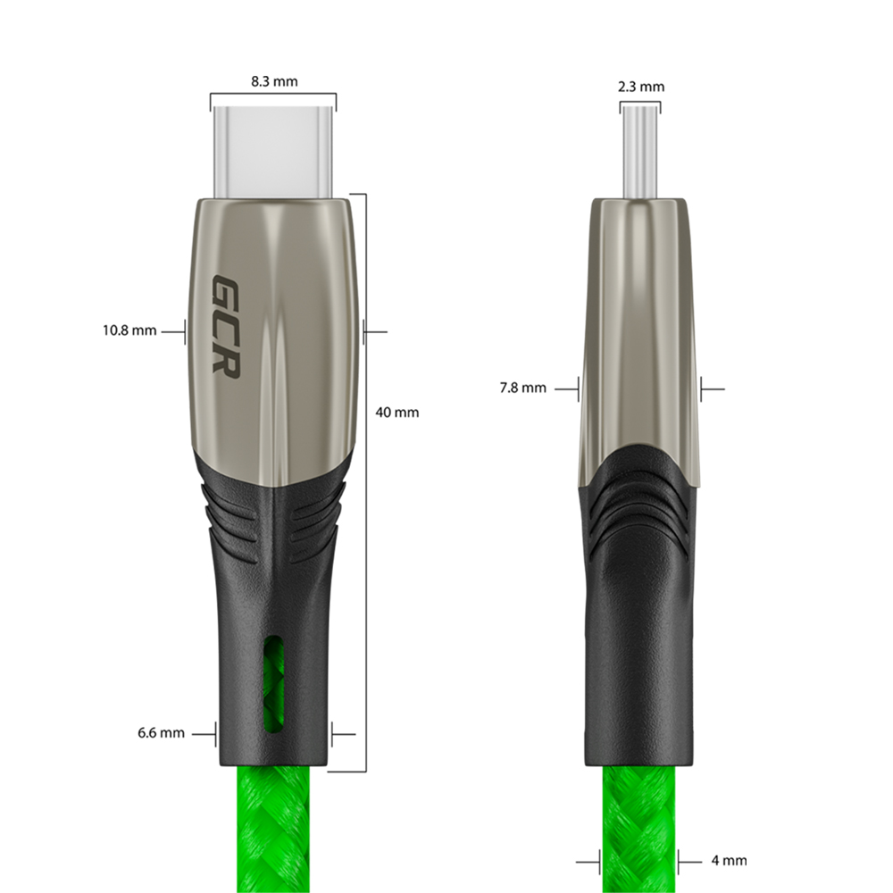 Кабель USB GCR 1.7m TypeC series Mercedes быстрая зарядка в зеленой нейлоновой оплетке GCR-51988 - фото 5