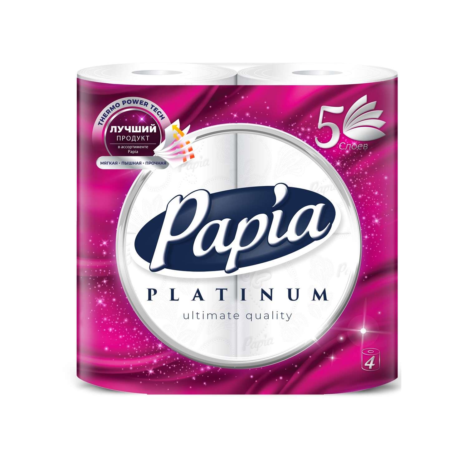 Туалетная бумага Papia Platinum White 5 слоев 4 рулона - фото 1