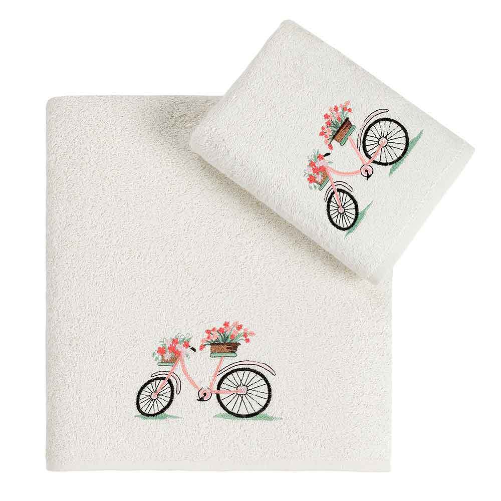 Набор полотенец с вышивкой Arya Home Collection Из бамбука 30x50-50x90 2 шт Bike Кремовый - фото 3