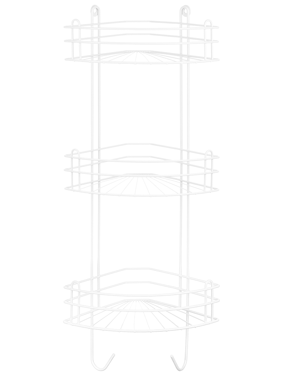 Полка для ванной угловая El Casa 3-х ярусная с крючками 28.6х18х71 см Белая радиальная глубокая - фото 6