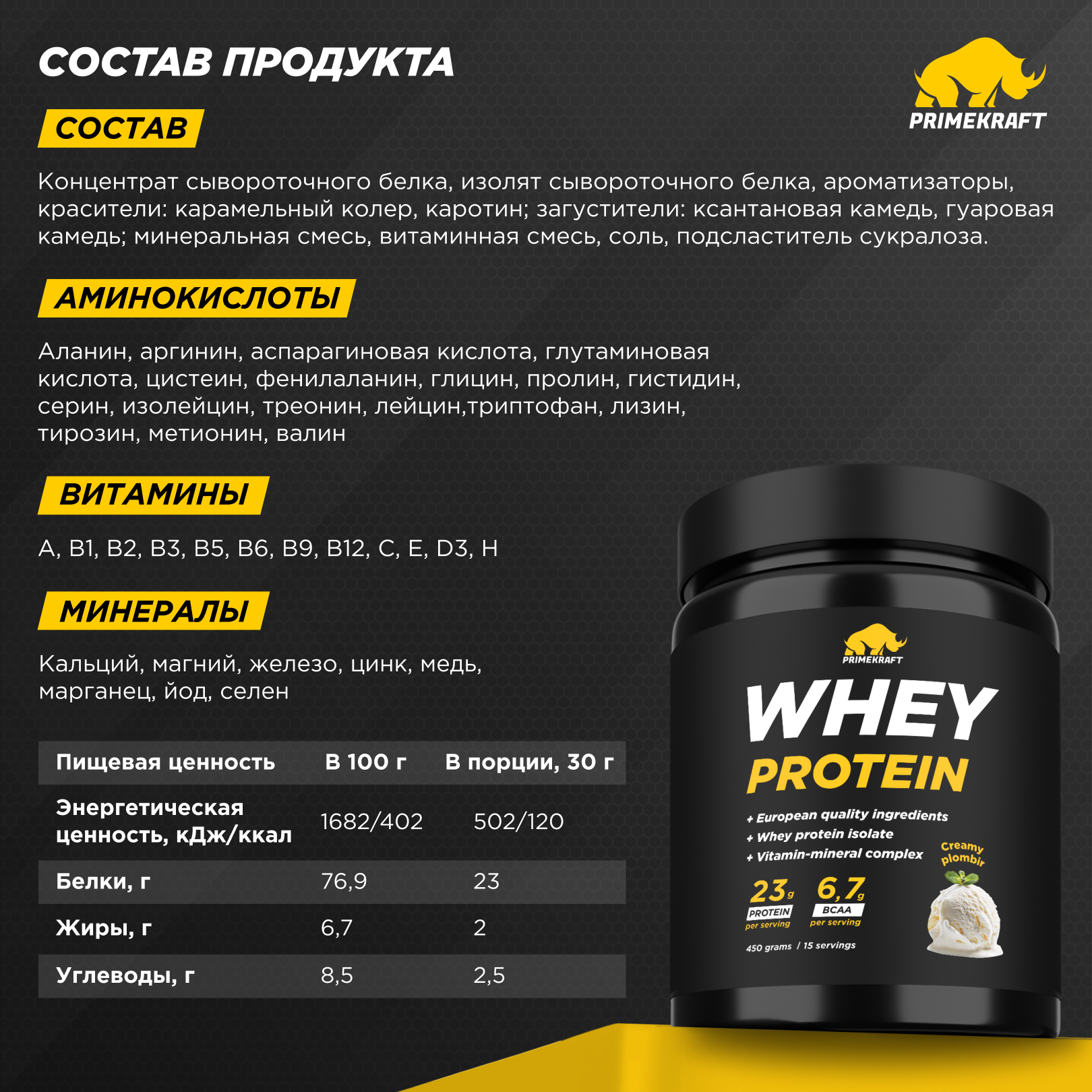 Протеин Whey Prime Kraft Сливочный пломбир 450 г - фото 2