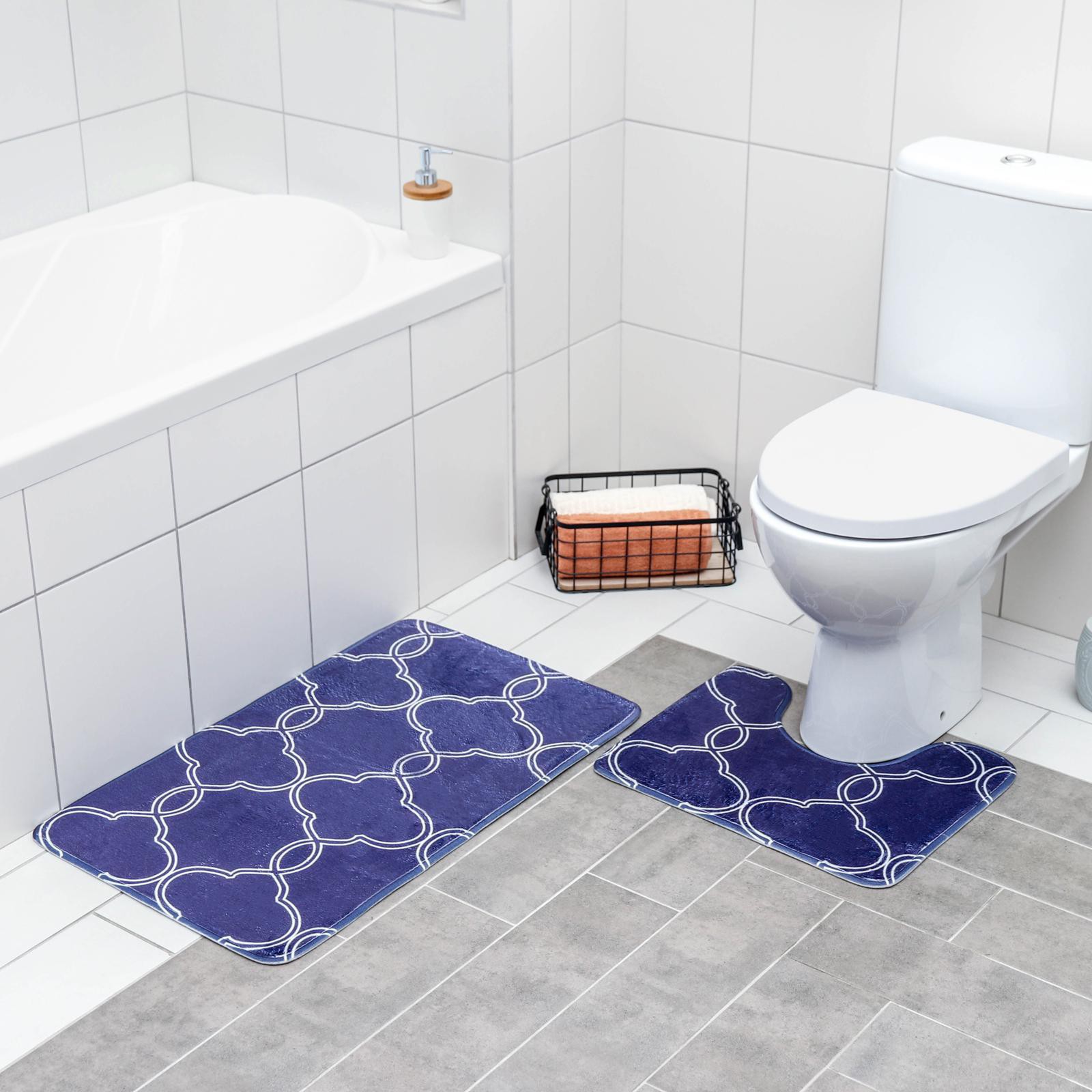 Набор ковриков Доляна для ванной и туалета «Виньер» 2 шт: 44×50 50×80 см цвет синий - фото 3