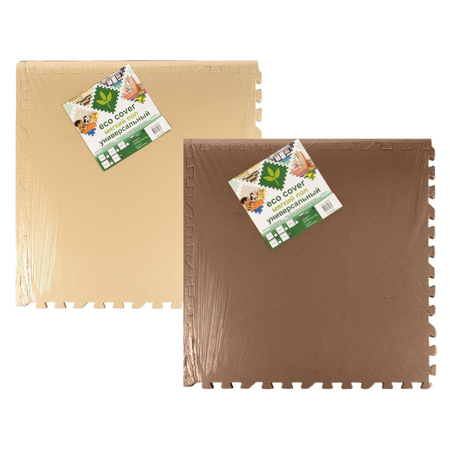 Развивающий детский коврик Eco cover мягкий пол бежево-коричневый 60х60 8 пазлов