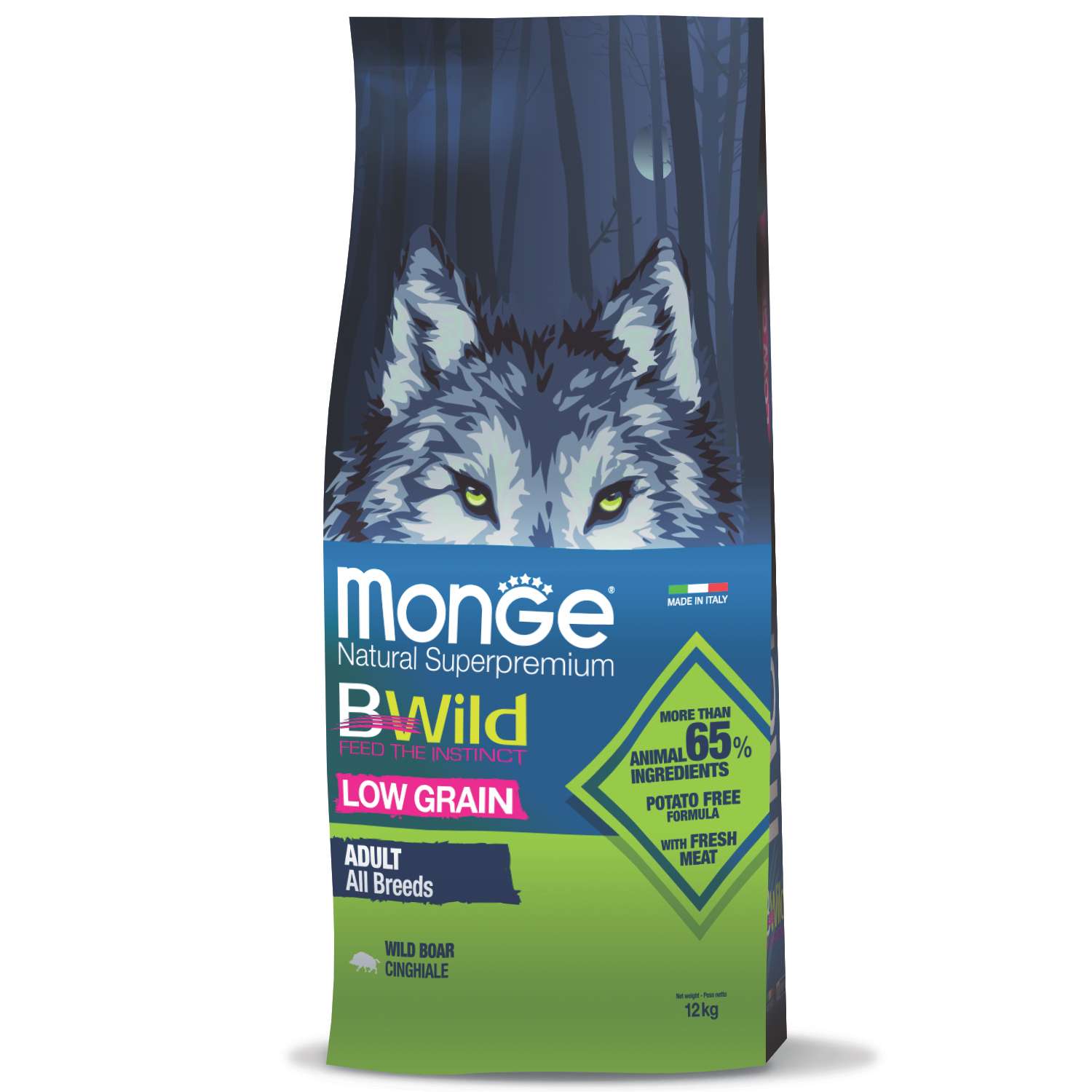 Корм для собак Monge 12кг Dog BWild Low grain для взрослых низкозерновой из мяса дикого кабана - фото 1