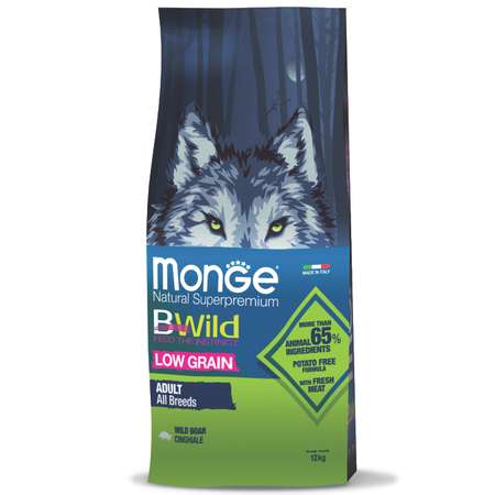 Корм для собак Monge 12кг Dog BWild Low grain для взрослых низкозерновой из мяса дикого кабана