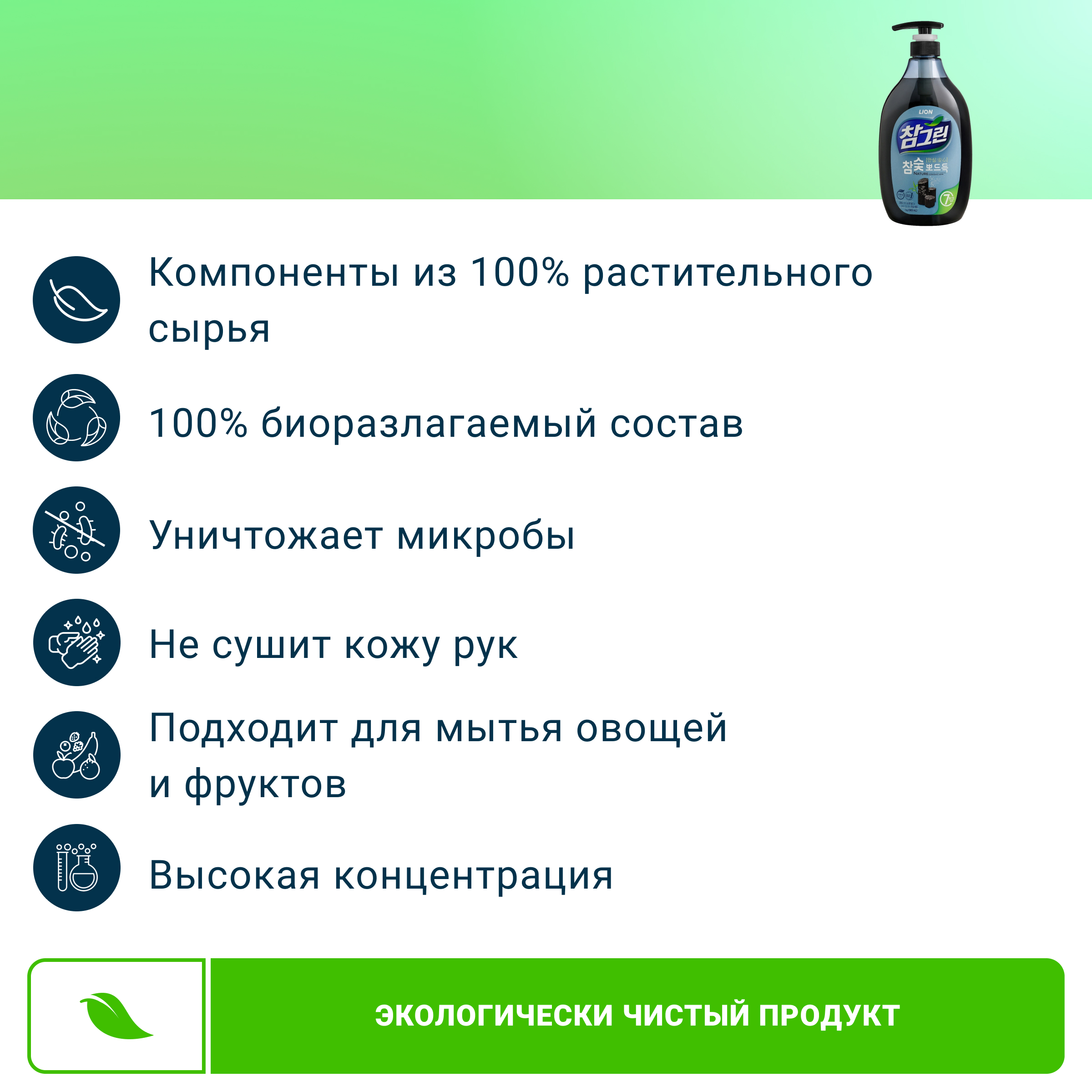 Средство для мытья посуды Lion Chamgreen Древесный уголь 965 мл - фото 2