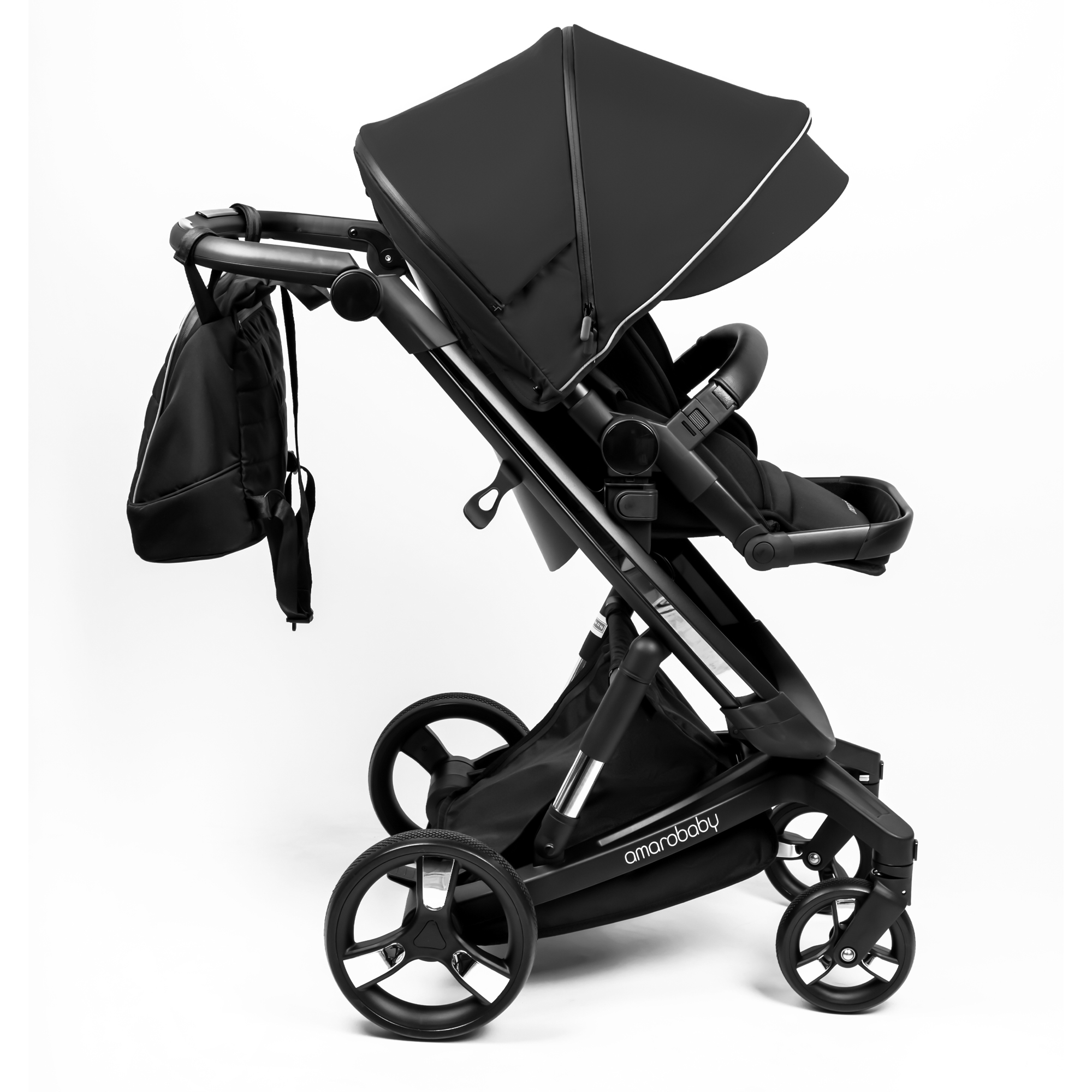 Коляска детская 2 в 1 AmaroBaby TUTUM с AUTO BRAKE черный - фото 26