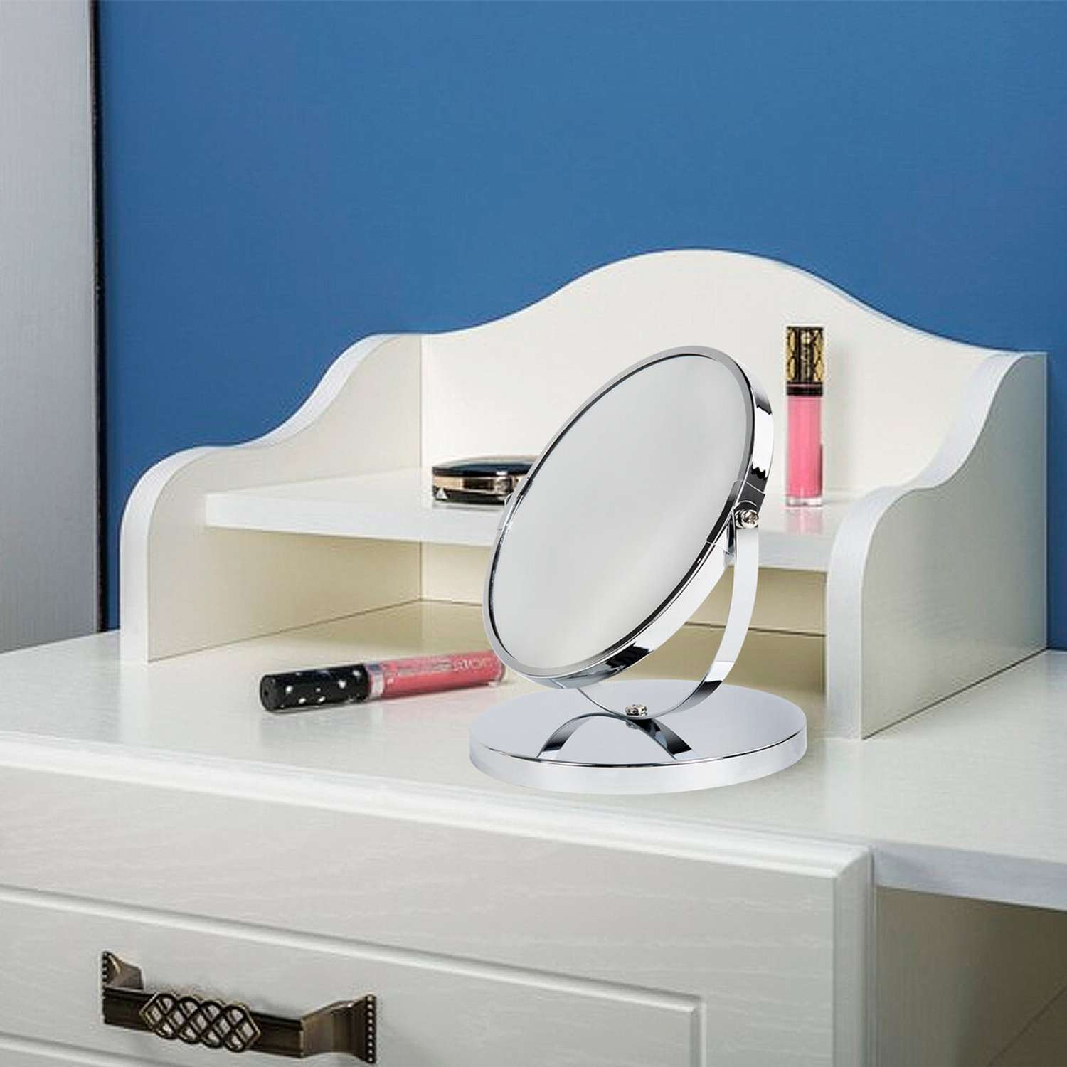 Зеркало для ванной комнаты Brabix косметическое настольное круглое для макияжа Д-17 см двухстороннее с увеличением - фото 12