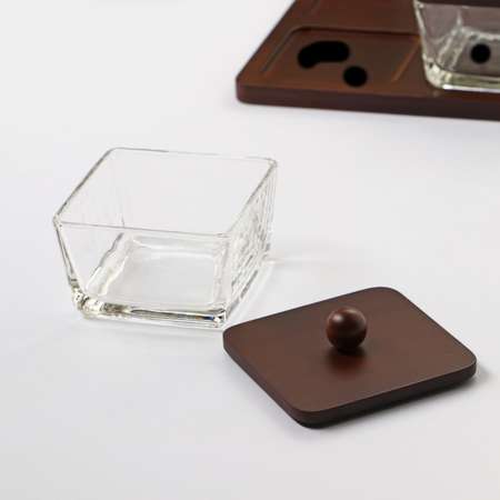 Набор стеклянных конфетниц Sima-Land «Натурэль» на деревянной подставке 250 мл 20×20×7см 4 шт
